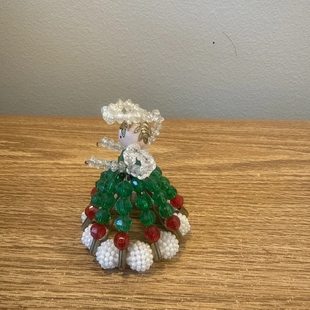 Vintage Handmade Christmas Bead‎ And Safety Pin Angel ornament & Bells